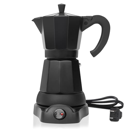 LAOION All Black 6-Cup Electric Moka Pot 300ml Portable Espresso Maker