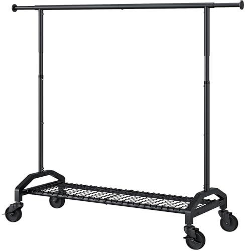 Heavy Duty Adjustable Clothes Rack with Wheels - Black, 350lbs Capacity