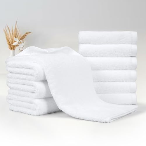 Cotton Hand Towels 24-Pack - Soft, Quick Drying, 16x26 Inches, White - Gym & Home Use