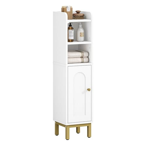 Hzuaneri White Narrow Bathroom Storage Cabinet - Corner Floor Cabinet 7.9"D x 7.9"W x 32.7"H