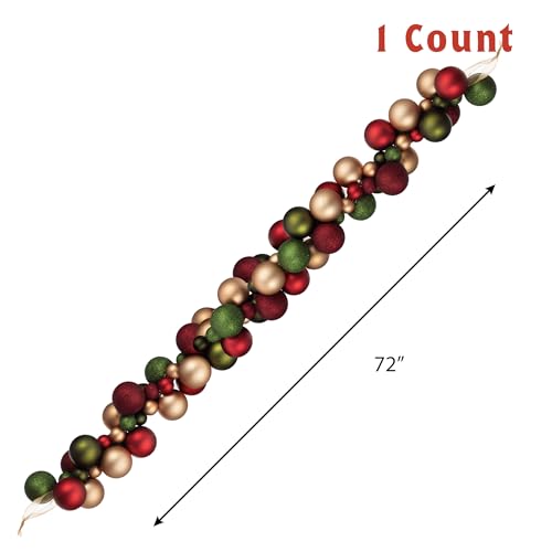 Woodland Christmas Garland 6-Foot Shatterproof Ball Ornaments for Tree, Mantle, Door