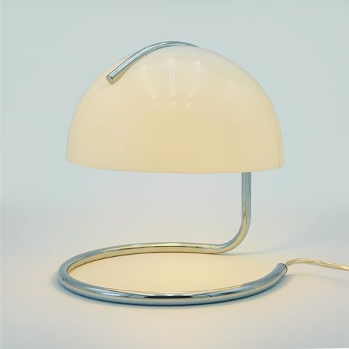 White Lotus Atelier Chrome Bauhaus Mushroom Table Lamp - Mid Century Modern Nightstand Light