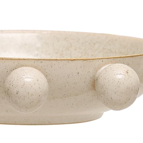 Cream Reactive Glaze Stoneware Bowl with Orbs - 9.63 Inch Serving Dish