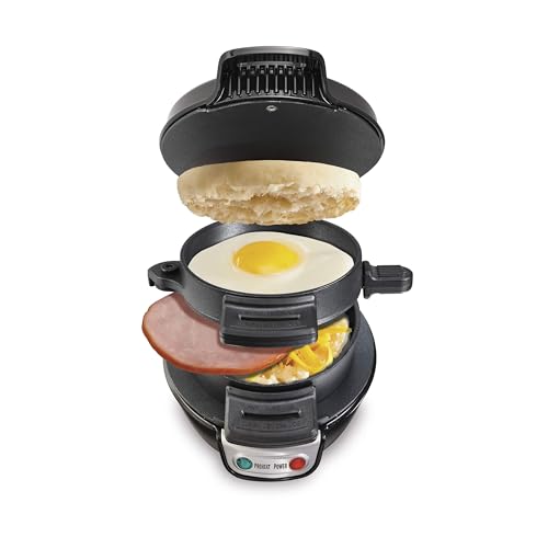 Black Single Breakfast Sandwich Maker with Egg Cooker Ring - Quick & Easy
