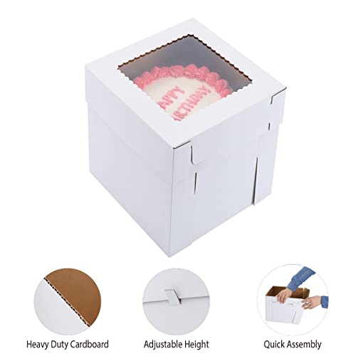 Tall Cake Boxes 10x10x12 Inch for Tier Cakes - 10 Pack with Display Window & Instructions