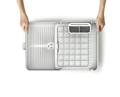 Joseph Joseph Light Stone 1-Tier Expandable Stainless Steel Dish Drying Rack with Removable Cutlery Holder