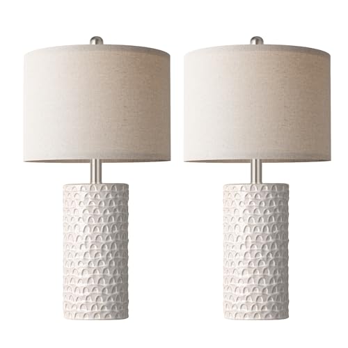PARTPHONER 23" Modern Ceramic Table Lamp Set of 2 Beige & White - Farmhouse Nightstand Lamps for Living Room & Bedroom