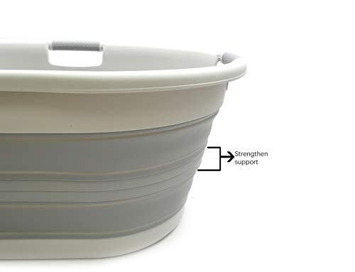 57L Collapsible Plastic Laundry Basket with Handles - Grey, Space Saving