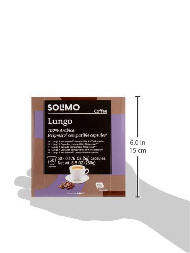 Solimo Lungo Capsules - Medium Roast Coffee Pods Compatible with Nespresso Brewers | 50 Count