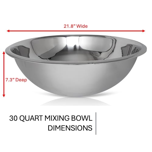 30 Quart Stainless Steel Mixing Bowls Set - 3 Nesting Large Food Prep Bowls