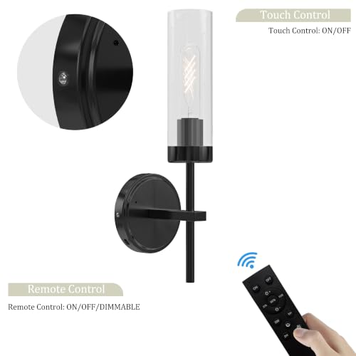 Black Battery Operated Wall Sconce Set of 2 with Remote, 3000K, 16 Inch – Seasonize