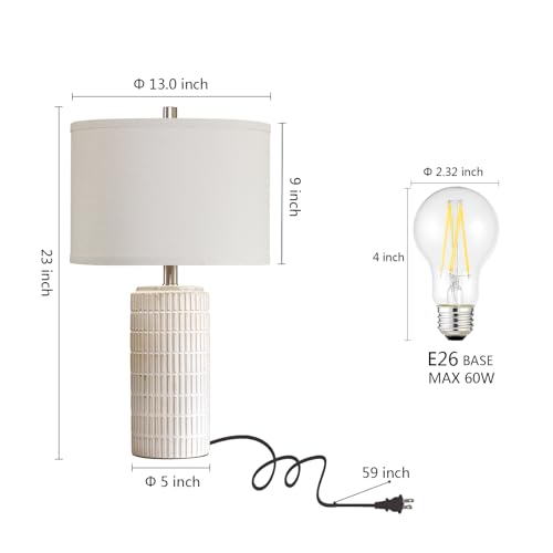 AIEAMPDO 23'' Beige & White Ceramic Table Lamps Set of 2 for Living Room & Bedroom