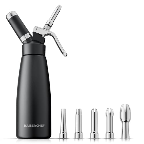 Aluminum Whipped Cream Dispenser 500mL with 5 Stainless Steel Nozzles - Black