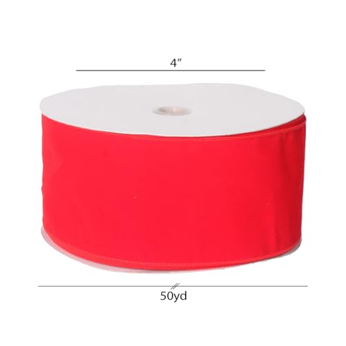 4" x 50 Yard Red Velvet Wired Ribbon - 28 Gauge Wire, Indoor/Outdoor