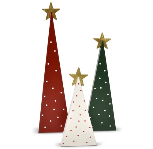 Set of 3 Wooden Christmas Tree Decorations for Holiday Table Centerpiece