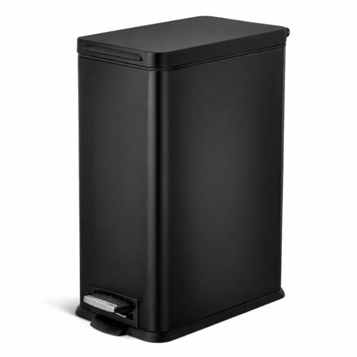 Home Zone Living Black 8 Gallon Slim Kitchen Trash Can with Soft-Close Lid