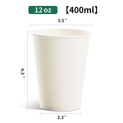 RACETOP 12 oz Disposable Coffee Cups - White Solid, 300 Pack
