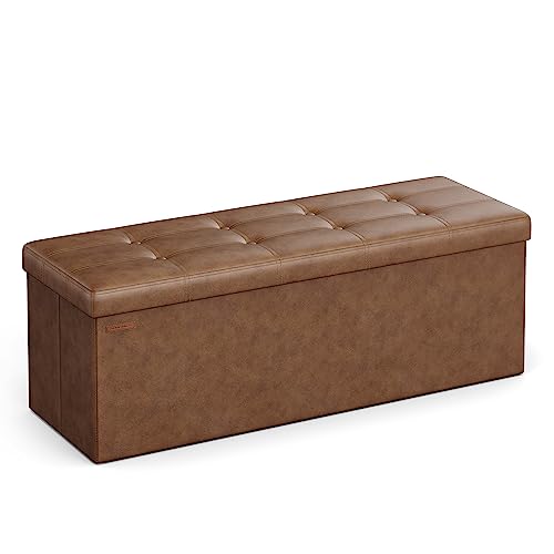 SONGMICS Storage Ottoman Bench - 43.3 Inch Folding Foot Rest Stool - Coffee Brown