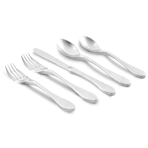 Kitchen Utensil Set - 20 Piece Matte Silver Cutlery with Ergonomic Handles