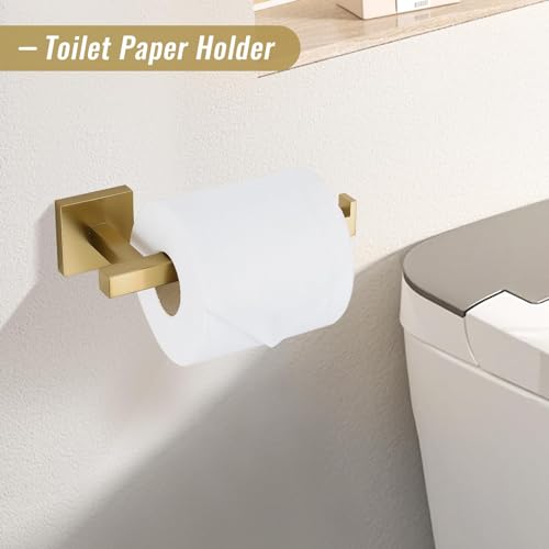 YACVCL 5-Piece Brushed Gold Towel Bar Set Wall Mount Bathroom Accessories