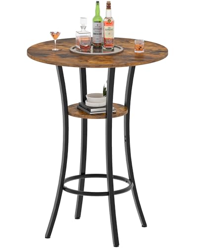 Round Bar Table 2-Tier High Top Pub Dining Table - Rustic Brown & Black - Variation 1