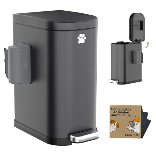 Matte Black Outdoor Dog Poop Trash Can with Odor Control, 3.2 Gal Stainless Steel, Step Pedal & Carbon Filters