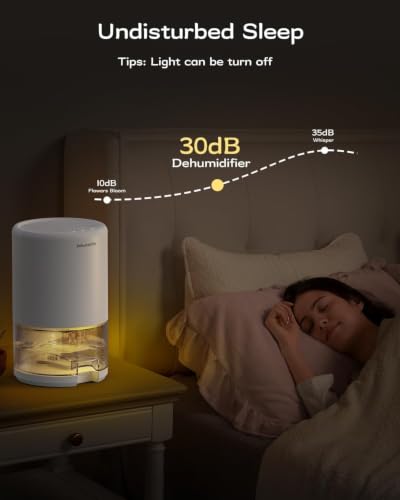 Small Dehumidifier 35oz for Home Bathroom Bedroom with Night Lights - White