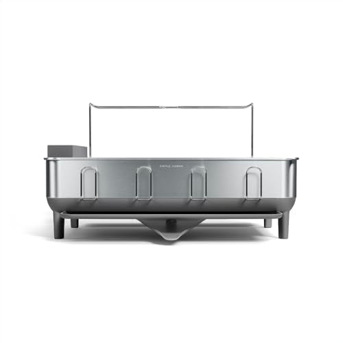Gray Full-Size Dish Drying Rack with Swivel Spout & Wine Glass Holder