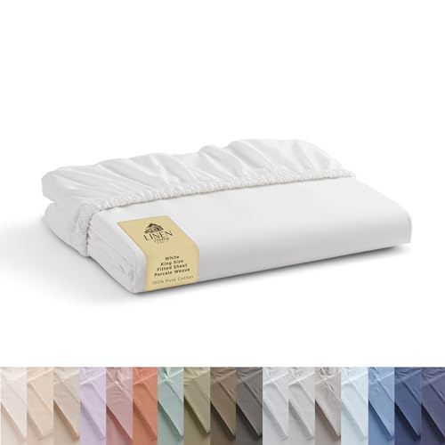 Linen Home 100% Cotton Percale King Size Fitted Sheet only, White