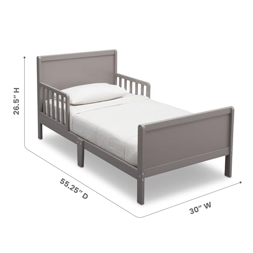 Delta Children Grey Toddler Bed - Safe, Sturdy Wood Frame with Guardrails
