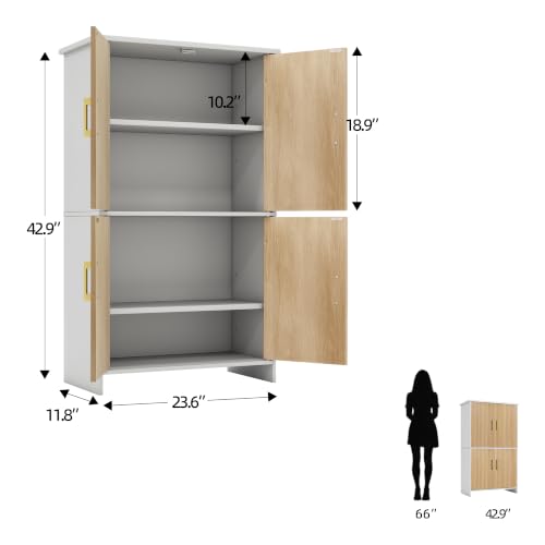 Tltaroni White Bathroom Storage Cabinet - Tall Freestanding with 4 Fluted Doors & Adjustable Shelves, Modern Wooden Design