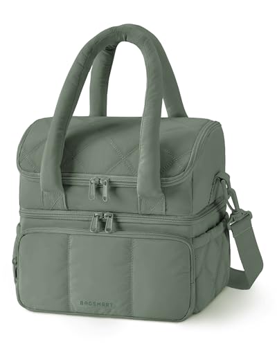 Insulated Double Deck Lunch Bag for Women - Large Olive Green
