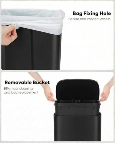 Black Stainless Steel 13.2+1.3 Gallon Trash Can Set with Pedal and Soft-Close Lid