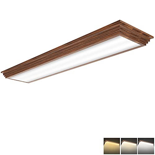 FaithSail 4FT LED Ceiling Light Fixture with Wooden Frame, Dimmable 3000K/4000K/5000K, 50W Flush Mount for Kitchen, Bedroom, Laundry