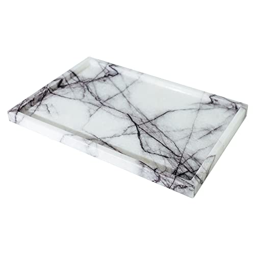 Real Luxurious Vanity Tray Natural Genuine Marble Storage Tray for Home Decor Stone Tray for Bathroom/Kitchen/Vanity/Dresser Non-Resin/Non-Ceramic(Lilac)