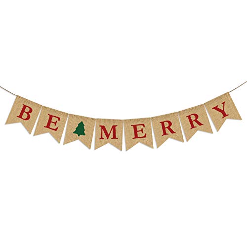 Christmas Burlap Banner - Be Merry Holiday Wall Decor & Tree Garland