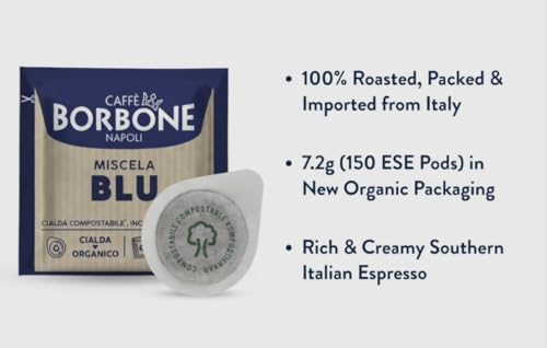 Italian Coffee Pods - Caffè Borbone Miscela Blu 150 Pack of 1 - Organic, Recyclable