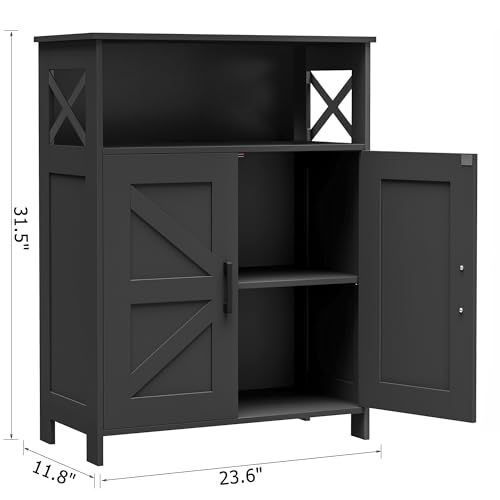 Homhedy Black Farmhouse Bathroom Storage Cabinet with Doors - 11.8"D x 23.6"W x 31.5"H