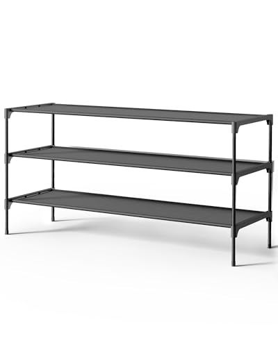 Kitsure Non-Woven Shoe Rack - 36.2-Inch Wide 3-Tier Storage, Black