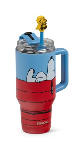 Snoopy Peanuts 32 oz Travel Mug with Doghouse & Woodstock - Leakproof Flip Lid