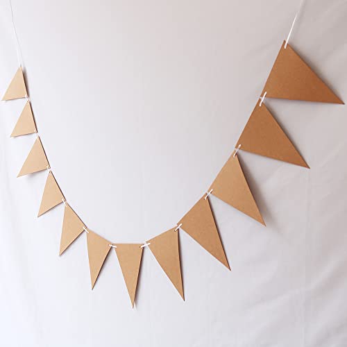 Pack 3 DIY Kraft Card Banner Make Your Own Bunting 36 Pieces 6.8 x 5.1 inch Triangle Flags Christmas Classroom Decorations Birthday Party Blank Banners with Hanging Ropes for DIY Painting Writing