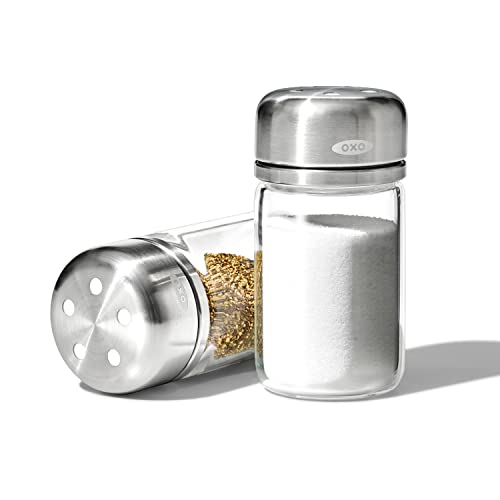 Glass Salt & Pepper Shaker Set with Adjustable Multi-Setting Lid – 3.5 oz Each