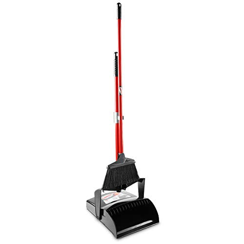 Lobby Dustpan and Broom Set - 41 Inch Length, Black & Red, Pack of 2