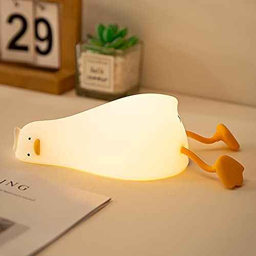 WETSTAR Lying Flat Duck Night Light, LED Squishy Duck Lamp, Cute Light Up Duck, Silicone Dimmable Nursery Nightlight, Rechargeable Bedside Touch Lamp for Breastfeeding,Girls Bedroom Decor