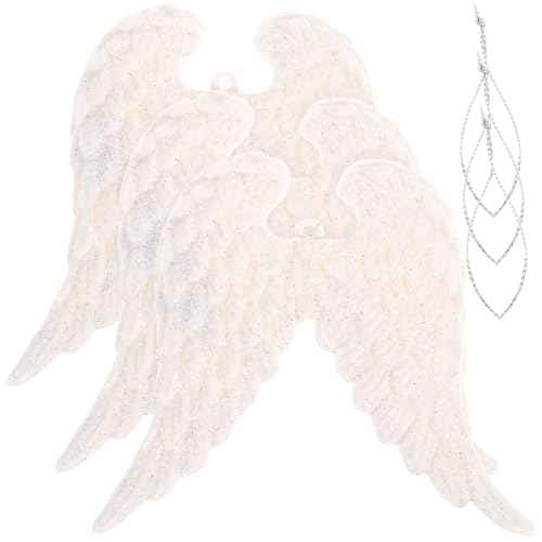 3pcs Christmas Ornaments Angel Wings White Angel Wings Ornament Xmas Party Plastic for Home Decor