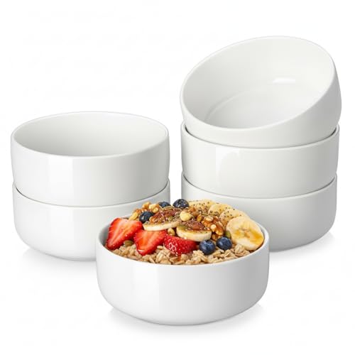 Ivory White Ceramic Cereal Bowls Set of 6, 24 oz Soup & Oatmeal Bowls