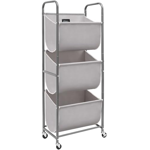 Storage Maniac 3-Tier Gray Vertical Laundry Hamper with Wheels - 120L Capacity