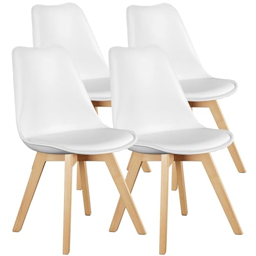 OLIXIS White Set of 4 PU Leather Dining Chairs - Modern Accent Seating