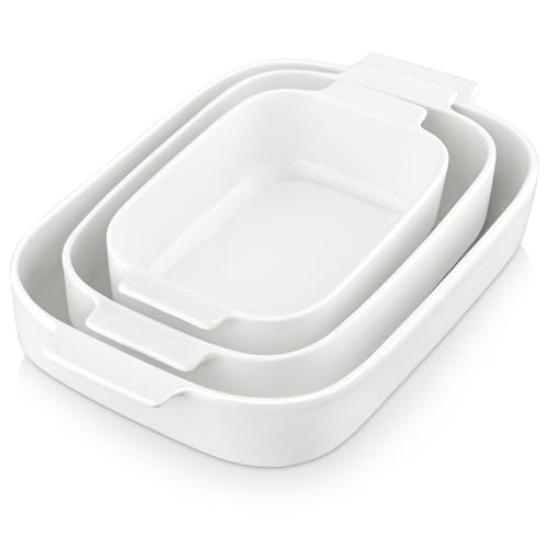MALACASA Ceramic Casserole Dishes Set of 3,White Baking Dish for