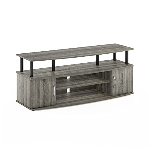 Furinno JAYA TV Stand for Up to 55 Inch TVs, French Oak Grey/Black - 55 Inch Plastic Pole Variation